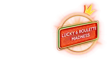 Значок с надписью Lucky 6 Roulette Madness, символизирующий промоакцию рулетки в Интернет-казино Вулкан Россия.